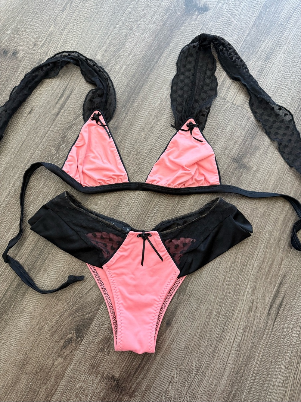 Beach Bunny Swim Heartbreak Hotel - Pink +Black Triangle Top & Bikini Bottom Set
